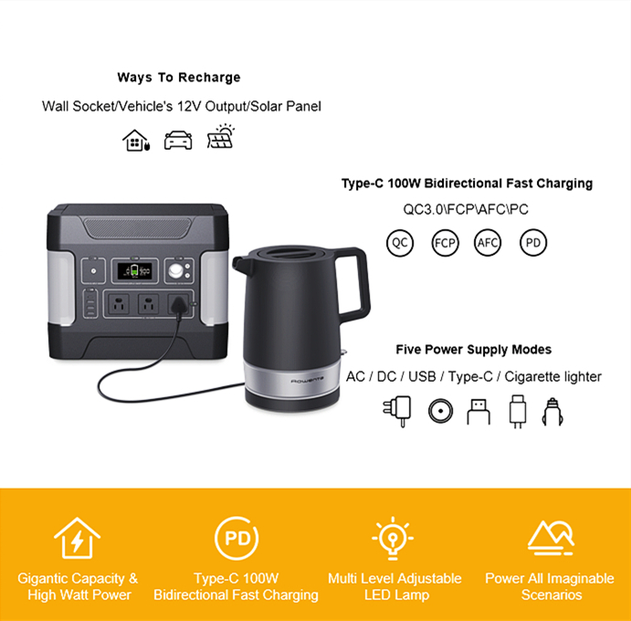 1000W Deep Cycle Solar Generator til mobil opladning
