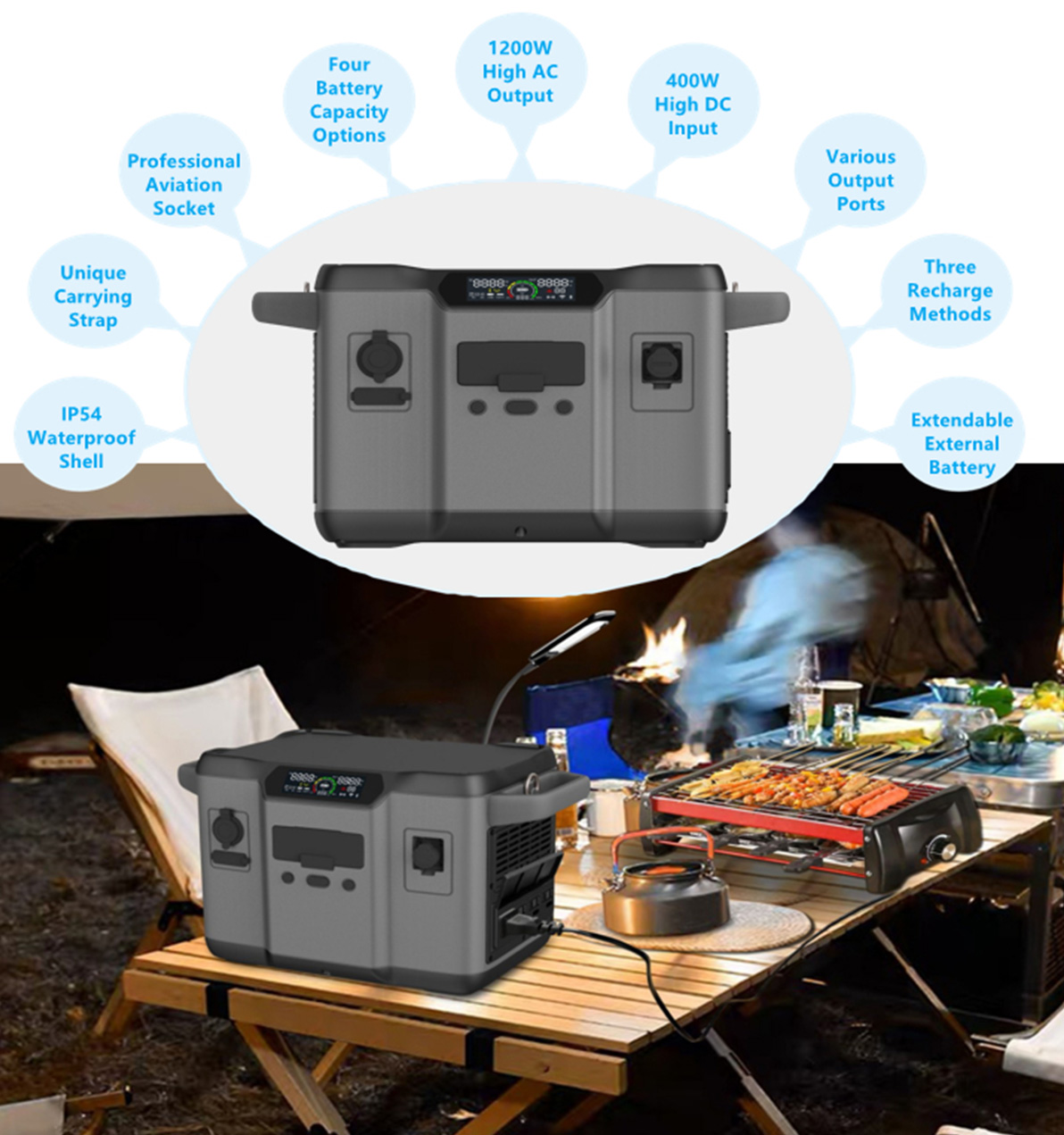 1200W højtydende solcellegenerator til backup-opladning